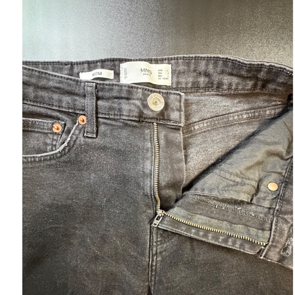 Mango MNG Denim Mom Jeans Womens 6 Faded Black High Waisted Tapered Leg K2 - Picture 3 of 9